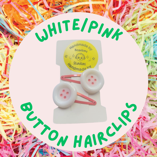 White & Pink Button Hairclips