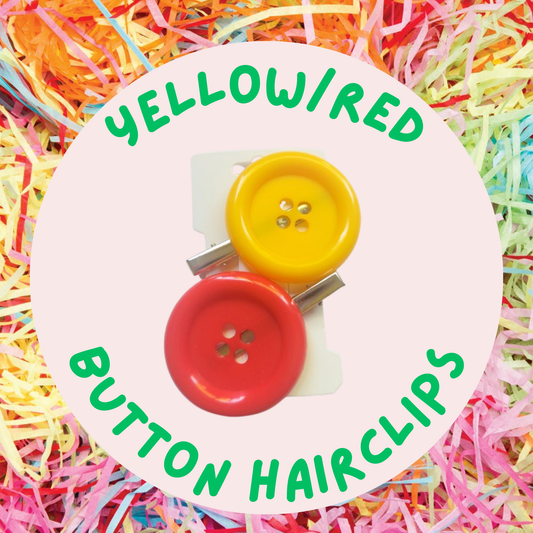 Yellow & Red Large Button Hairclips