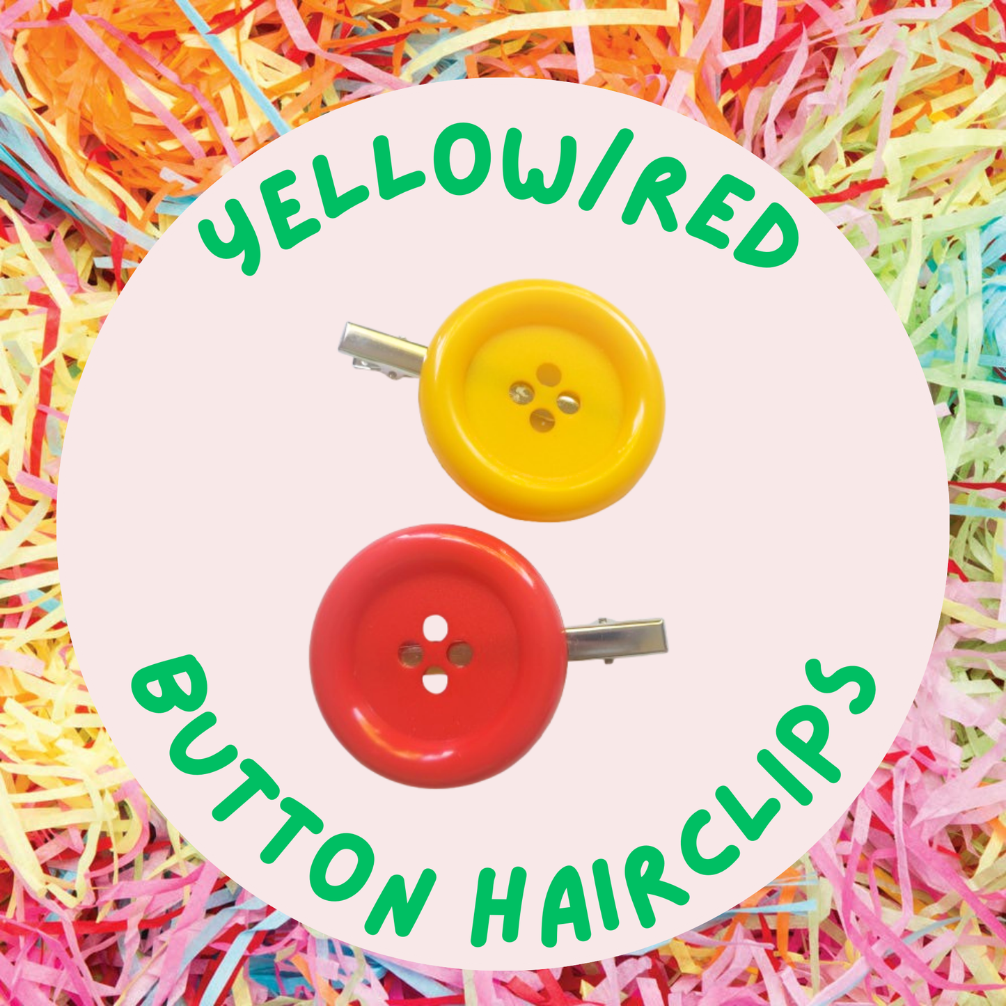 Yellow & Red Large Button Hairclips