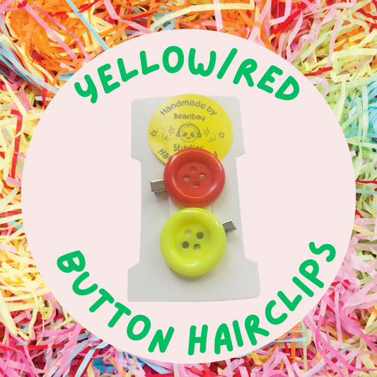 Yellow & Red Button Hairclips
