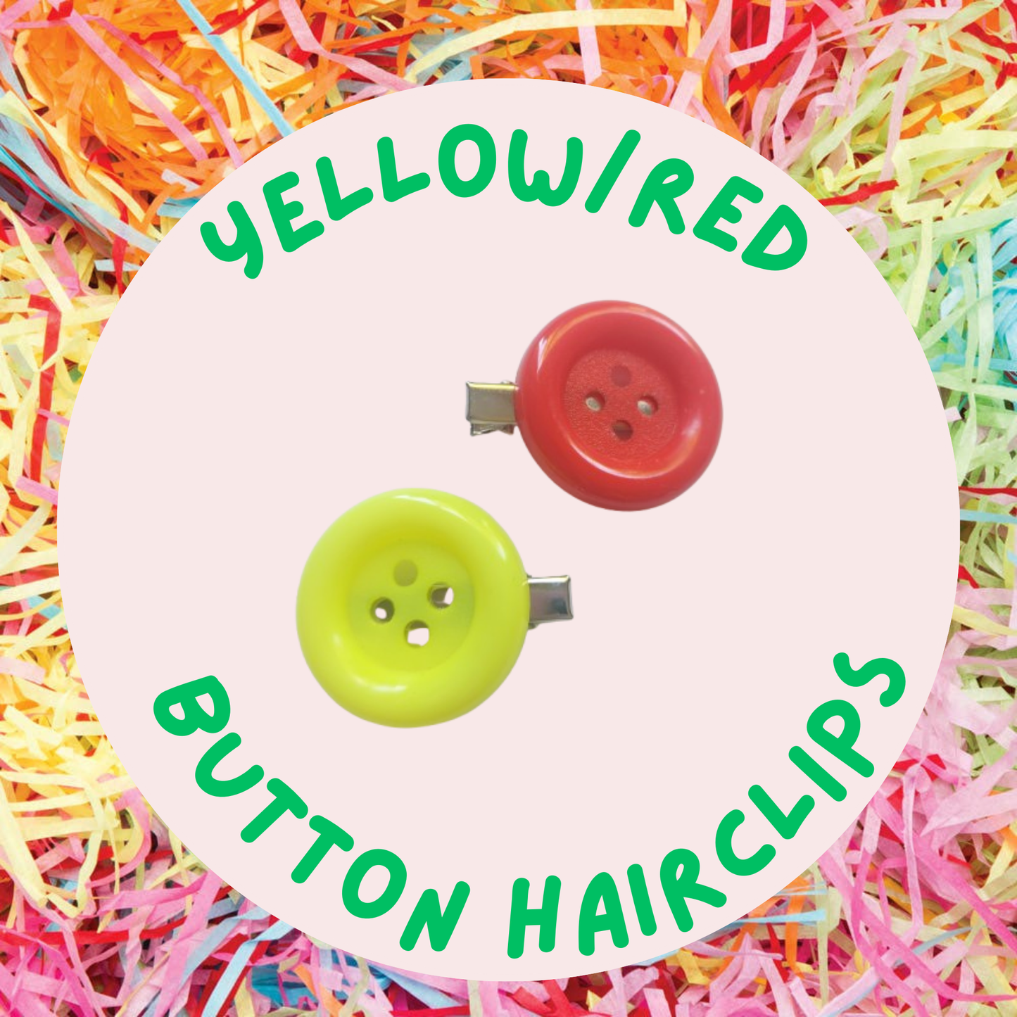 Yellow & Red Button Hairclips
