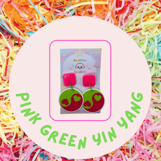 Pink & Green Yin Yang Earrings