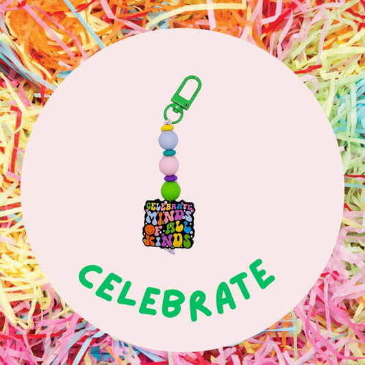 Celebrate minds of all kinds silicone keychain