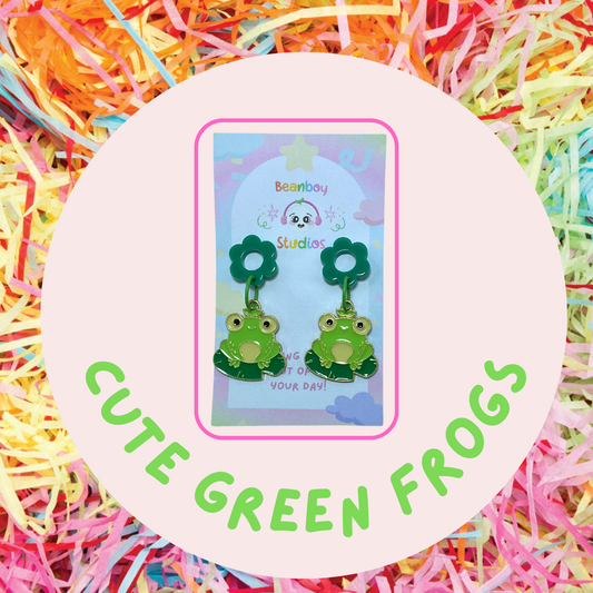 Cute Green Frog Earrings