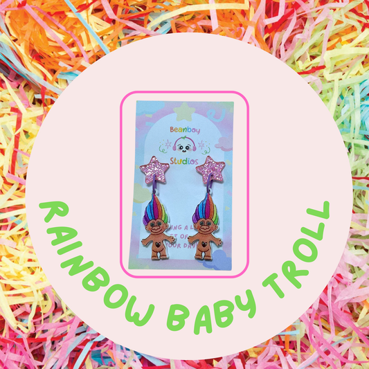 Rainbow Baby Troll Earrings