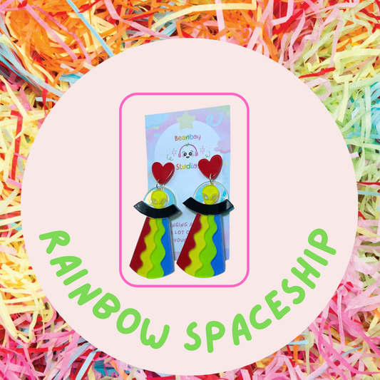 Rainbow Alien Spaceship Earrings