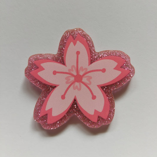 Cherry blossom glitter pin badge!