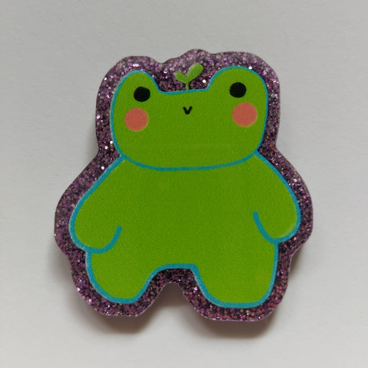 Green frog glitter pin badge!